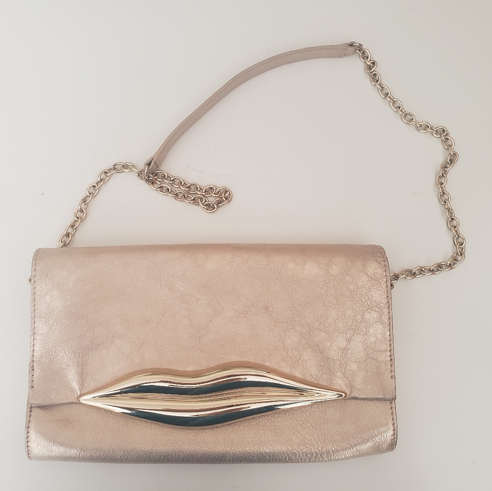 DVF golden pewter metallic lips crossbody